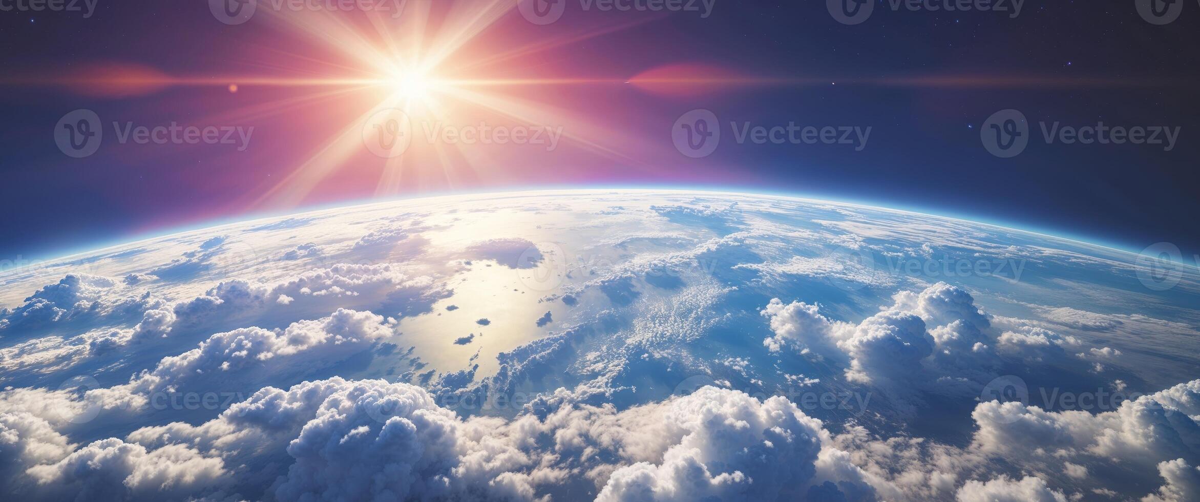 Panoramic Views of Earth with Bright Sunlight Background photo