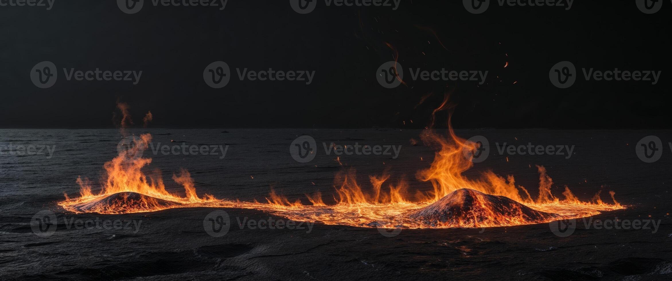 Two lava rocks with flames coming out of them photo