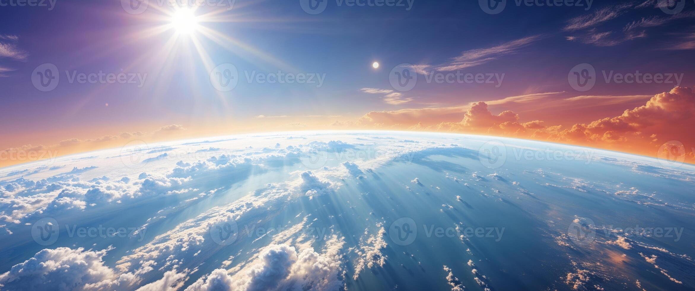Panoramic Views of Earth with Bright Sunlight Background. photo