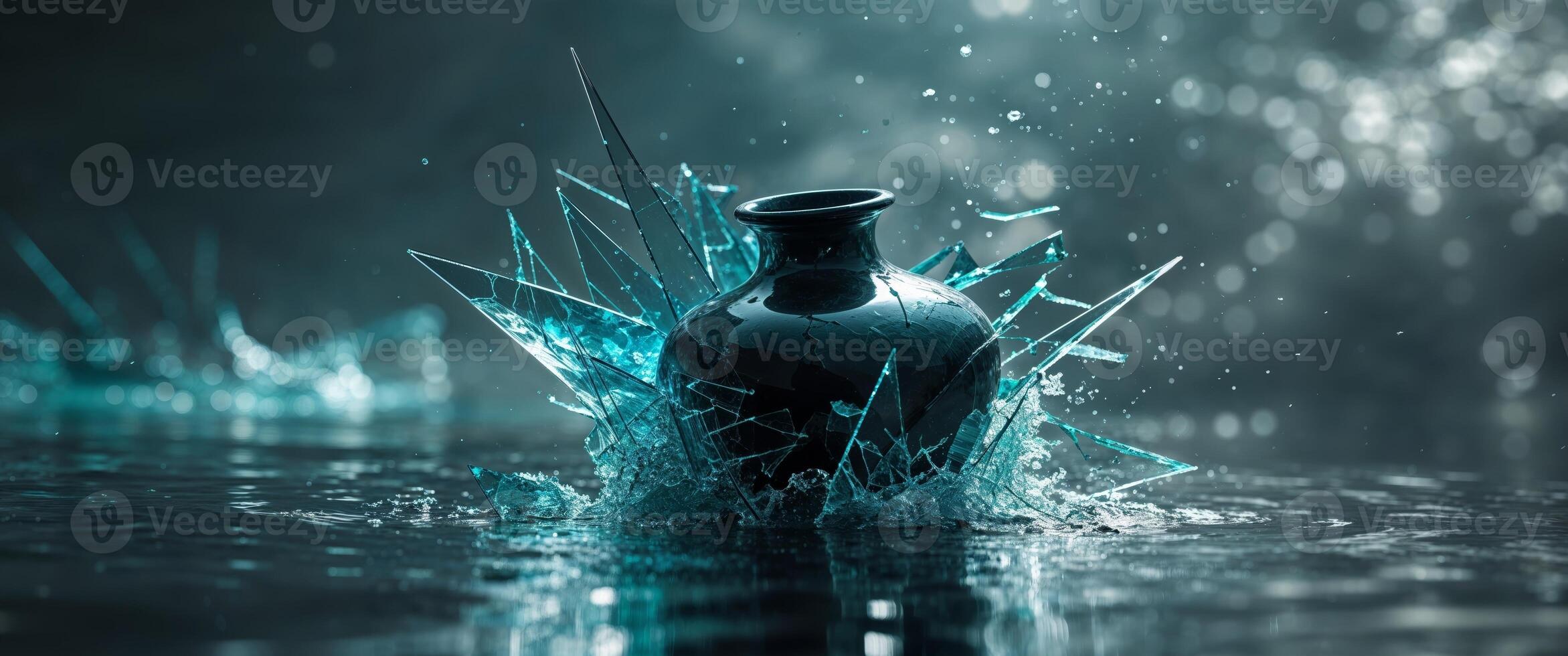 Shattered Object Underwater Abstract Destruction. photo