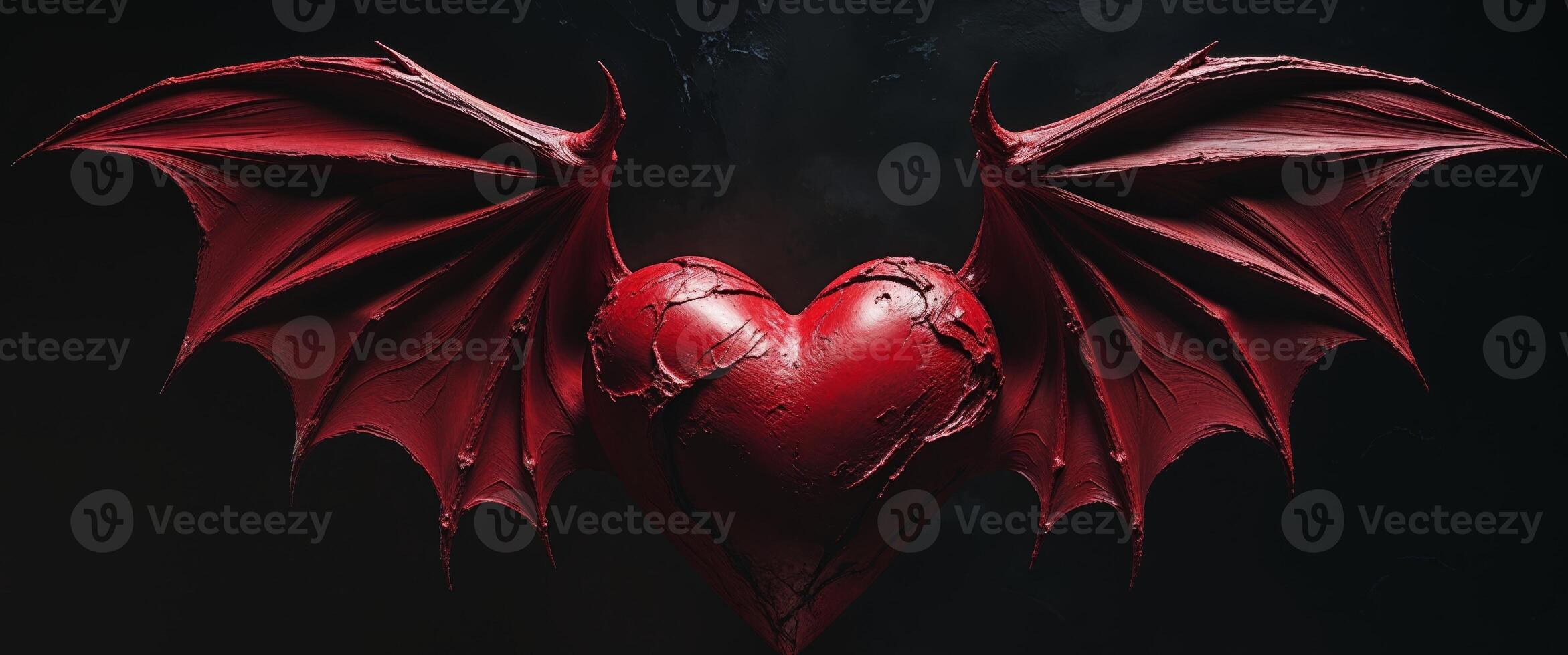 Red Abstract Bat Wings Heart Gothic Art Dramatic Chiaroscuro Dark Background. photo
