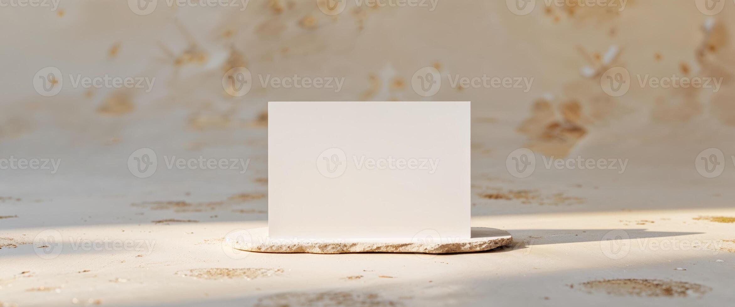 Blank white card on textured background for creative design projects and invitations stationery concept photo