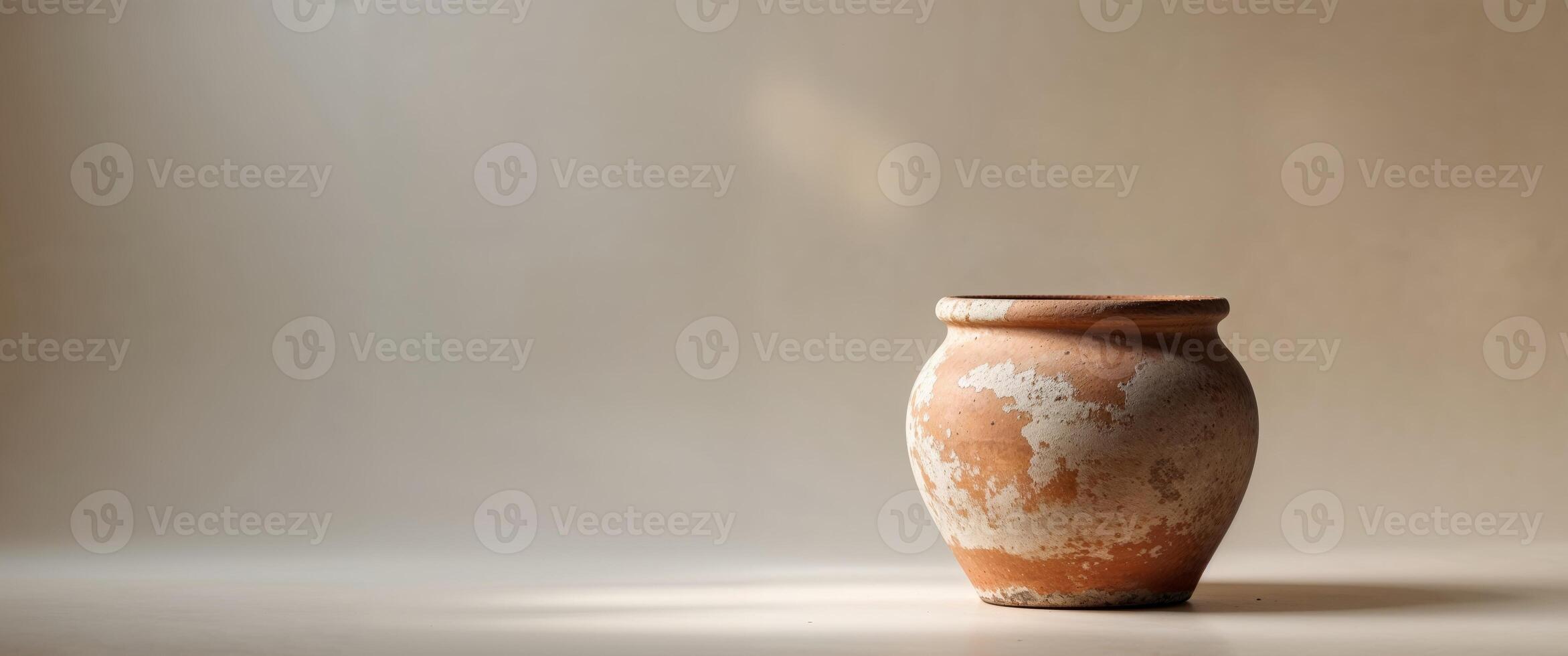 Empty terracotta pot with rustic texture and natural earthy tones. photo