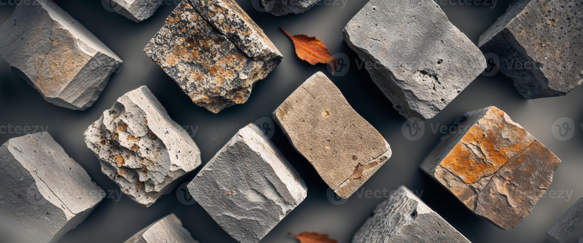 A group of rocks and leaves on a wall photo