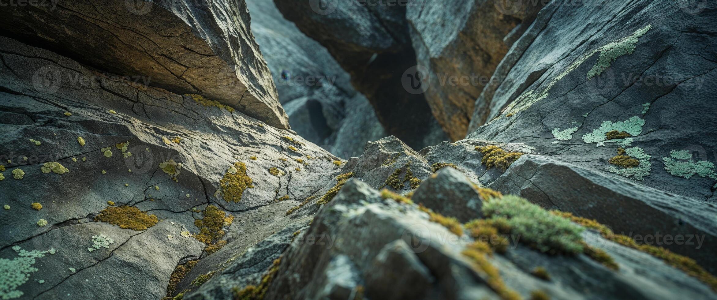 A rock formation with moss growing on it photo