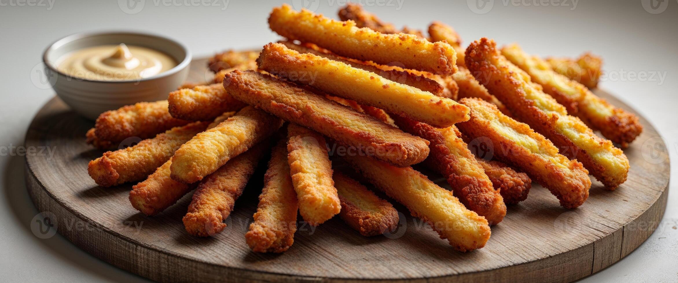 A plate of fries with dipping sauce on top photo