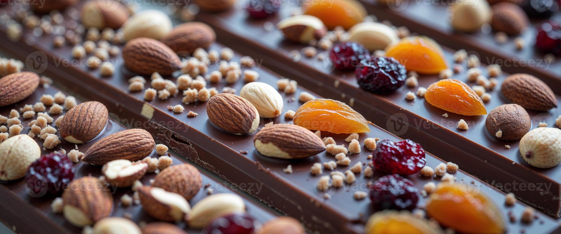 Chocolate bar with nuts and dried fruits photo