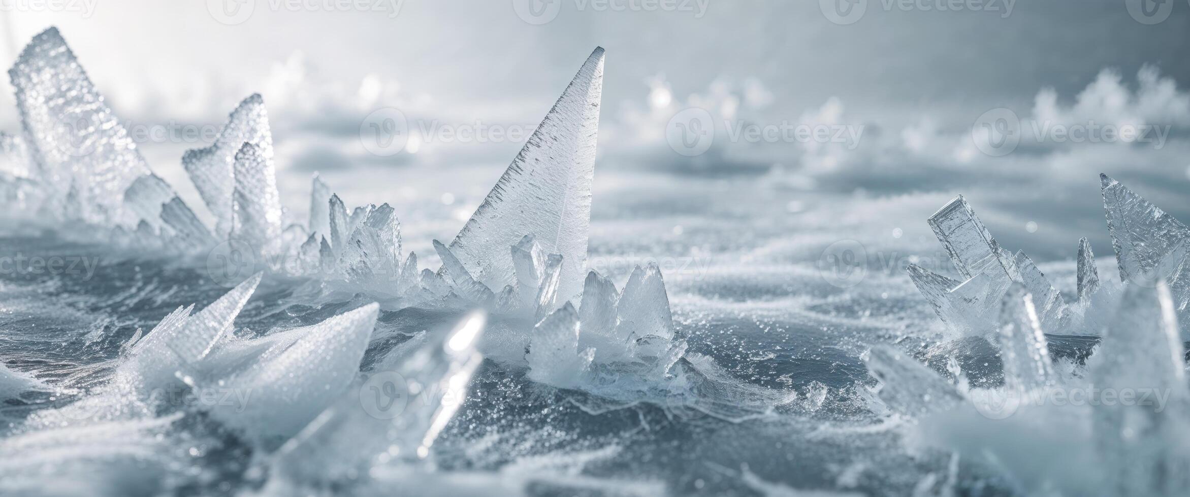 Ice crystals on the surface of water photo