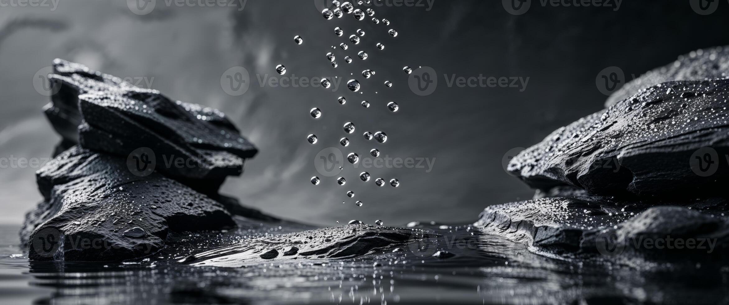 Abstract wet rock formation with water dripping and reflection. photo