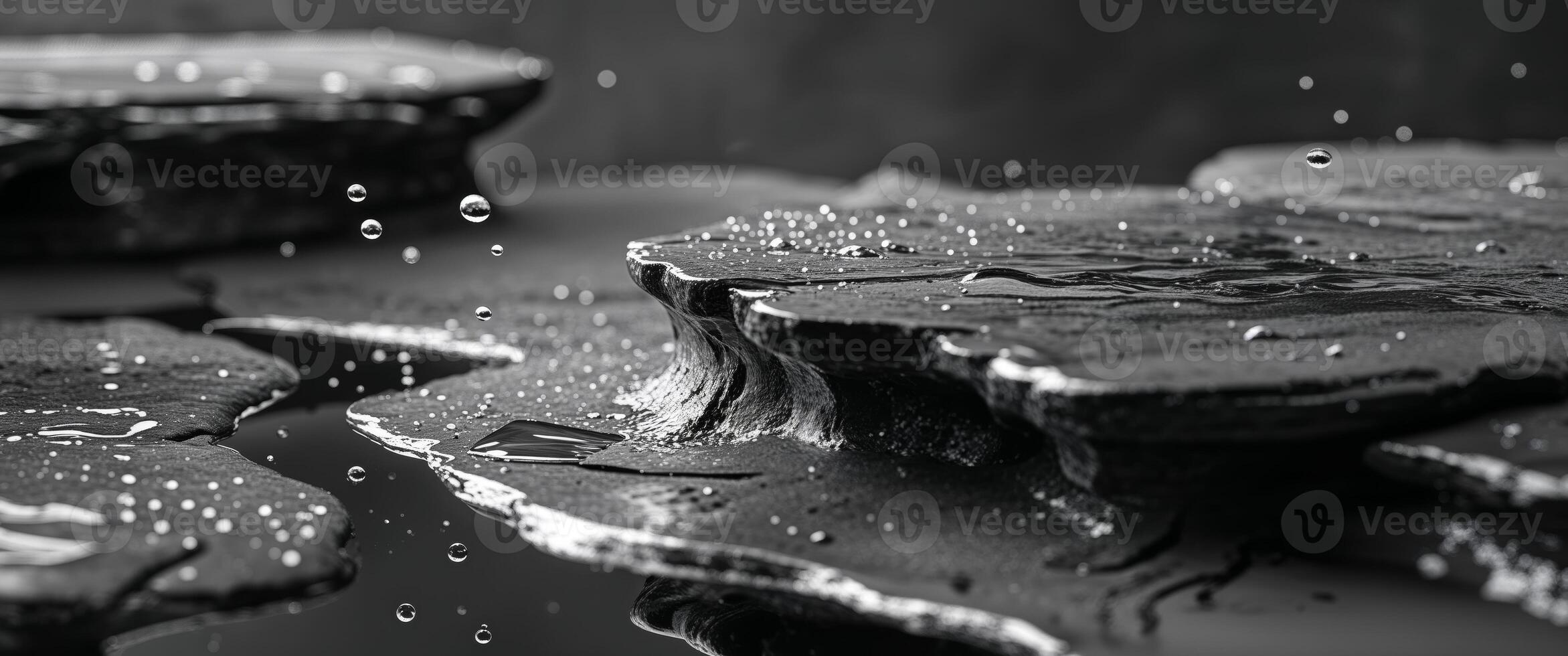 Abstract wet rock formation with water dripping and reflection photo