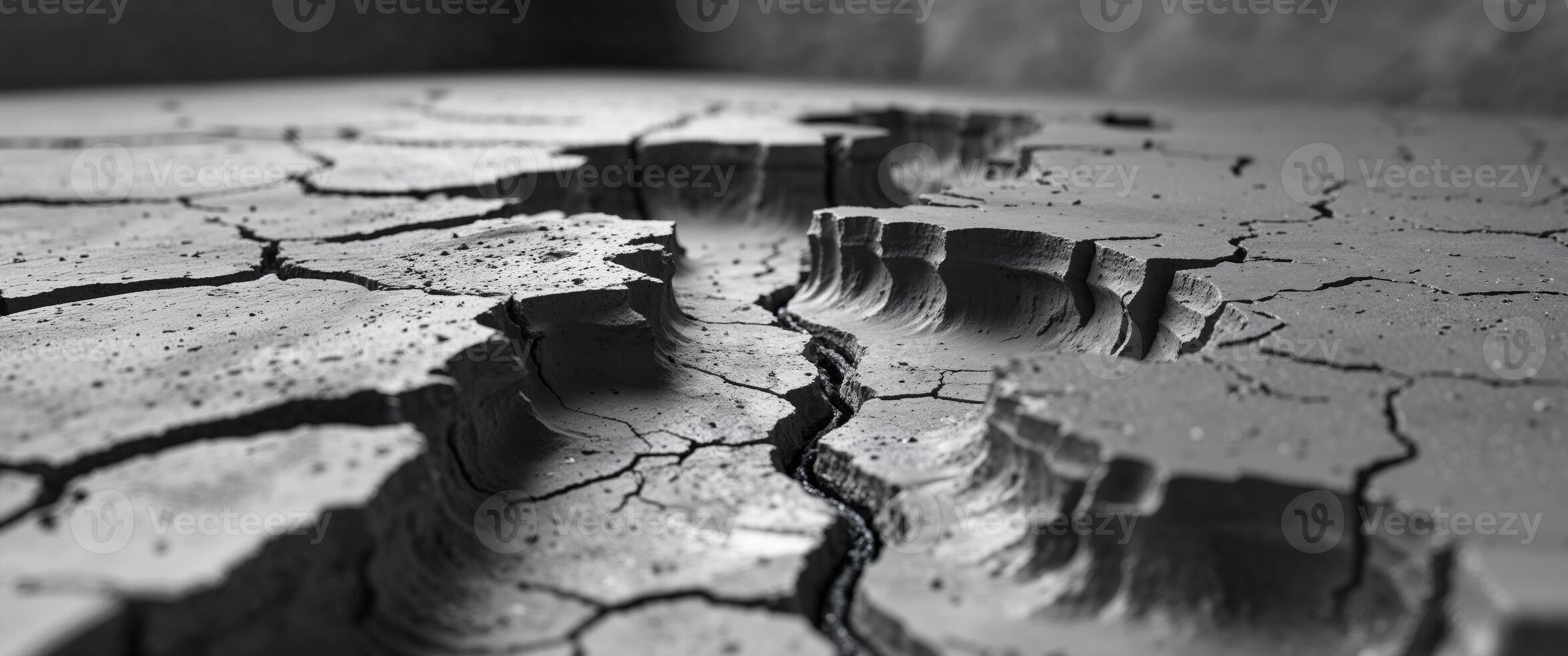 A miniature view where concrete cracks become vast canyons and f photo