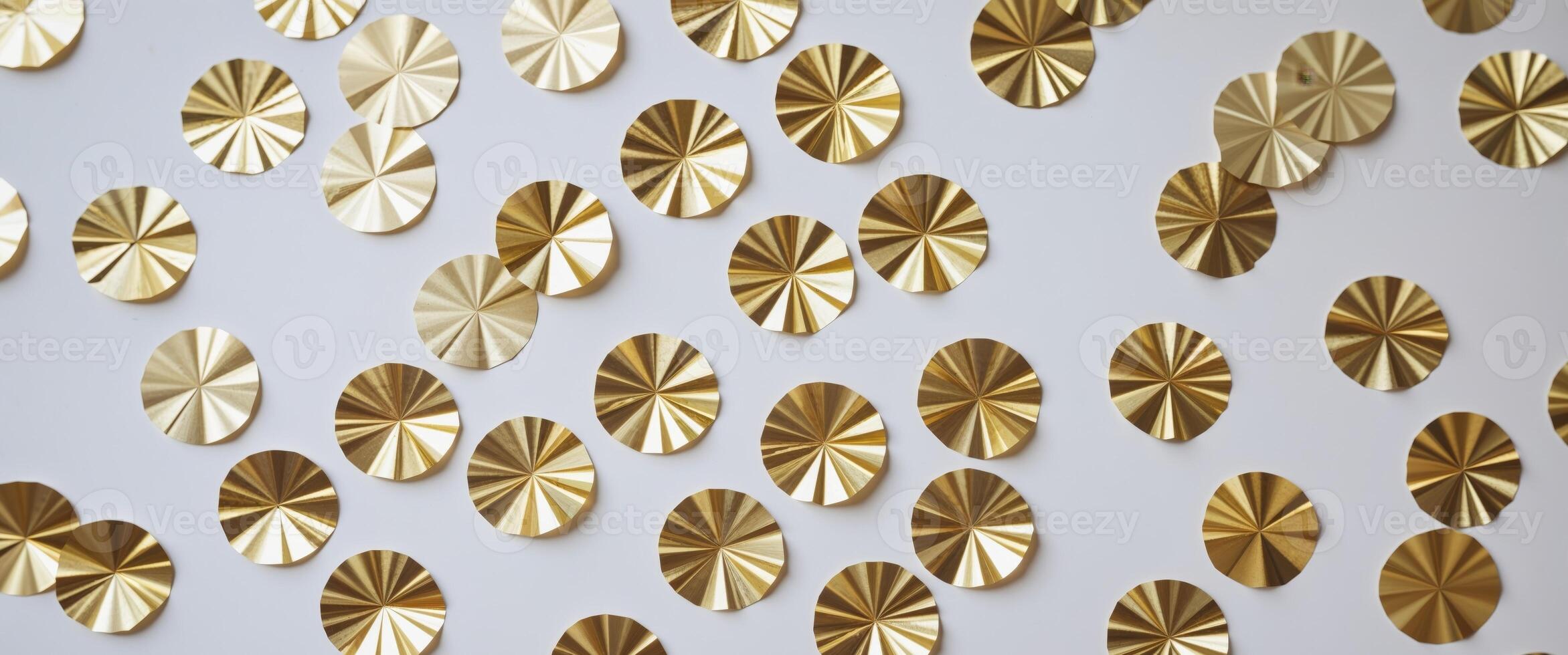 Circular confetti pieces in shades of gold. photo