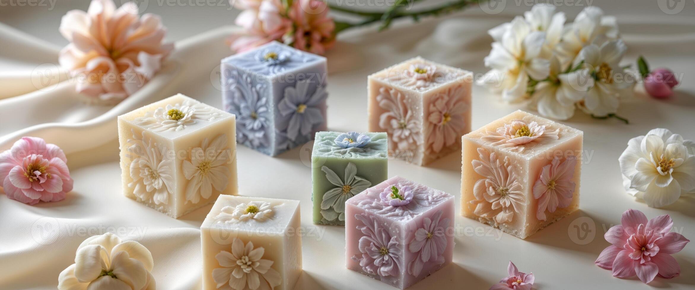 Delicate Floral Soap Collection A Harmonious Blend of Beauty and Practicality in Cubes. photo