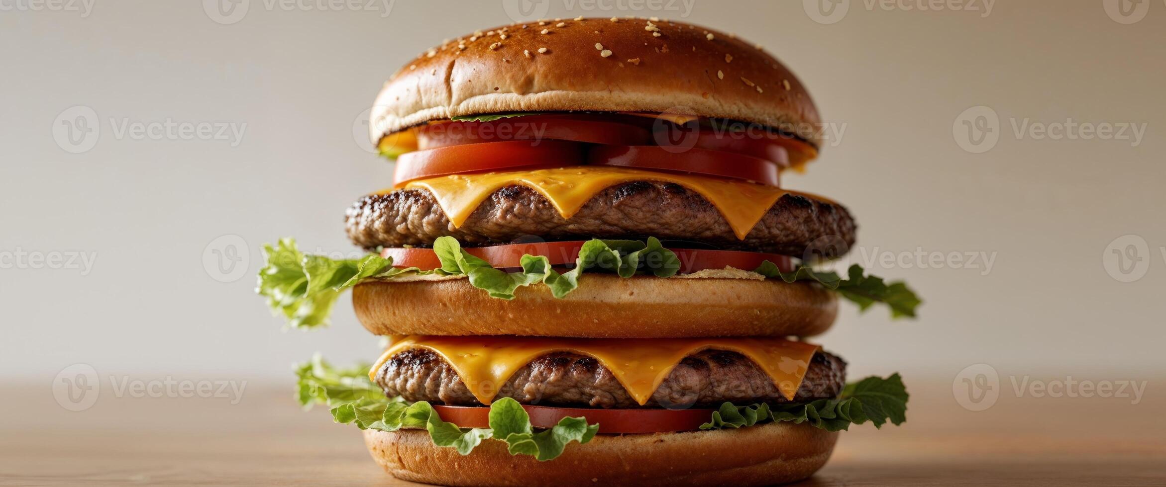 A large hamburger with cheese and lettuce photo