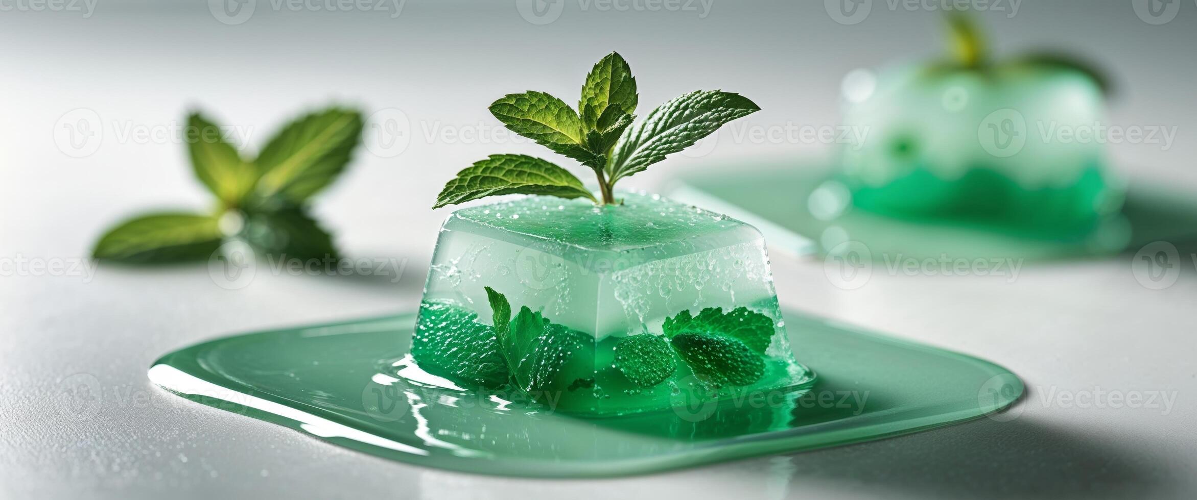 Green jello with mint leaves photo