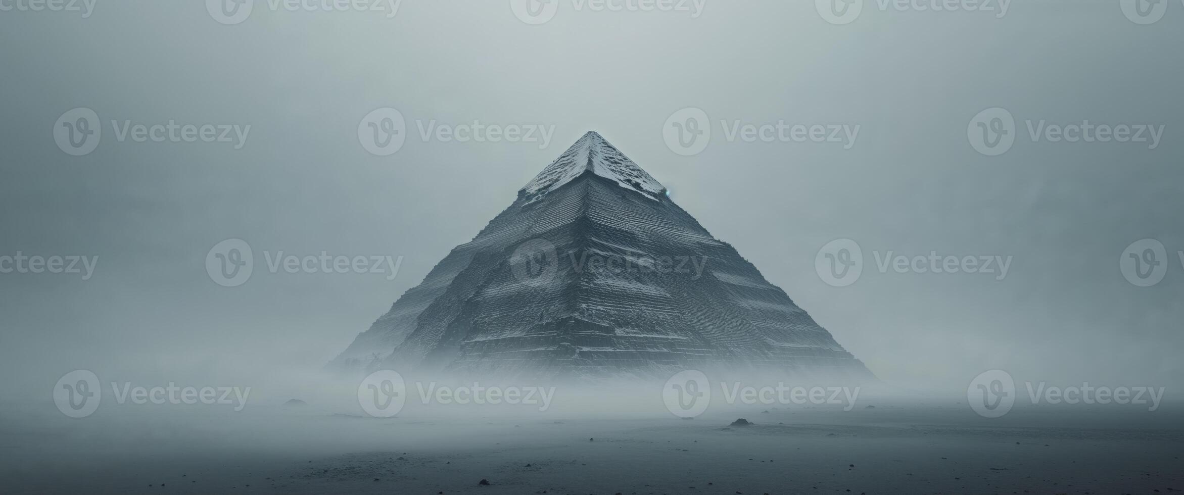 Monochromatic Pyramid in Misty Desolate Landscape photo