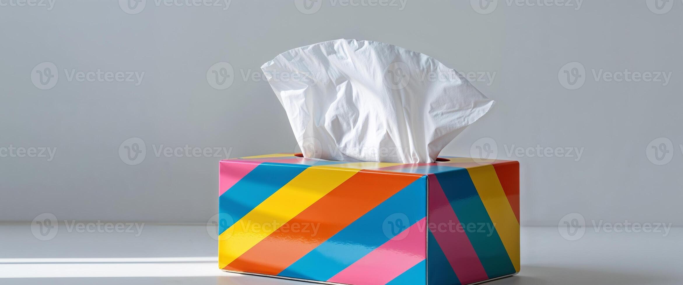 A tissue box with a colorful striped design photo
