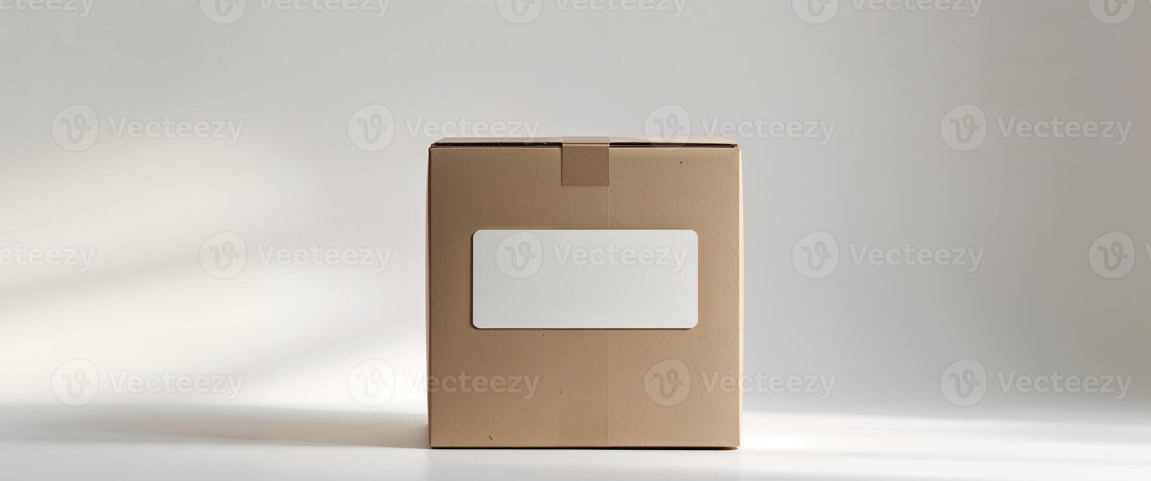A cardboard box with a white sticker on it photo