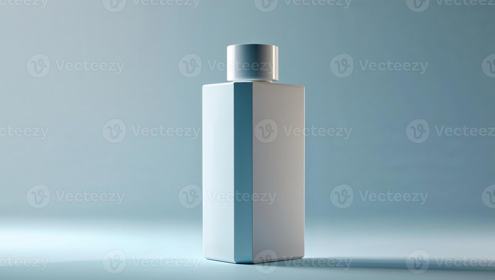 White Rectangular Bottle On Light Blue Background photo