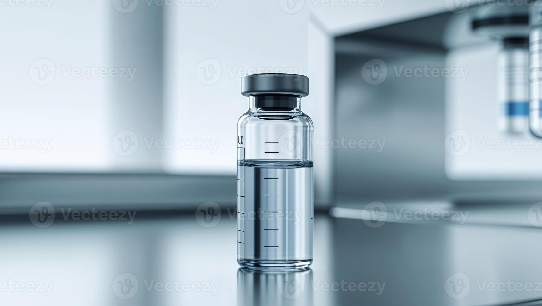 A glass vial with a liquid inside photo