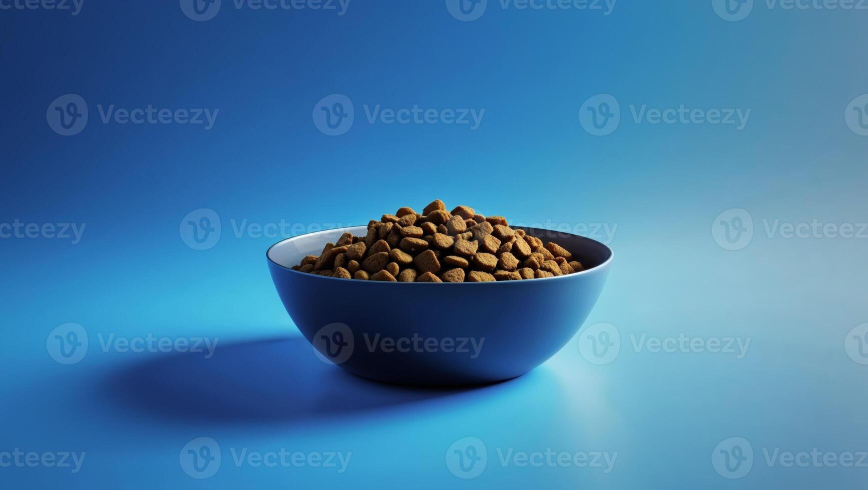 A bowl of dog food on a blue background photo