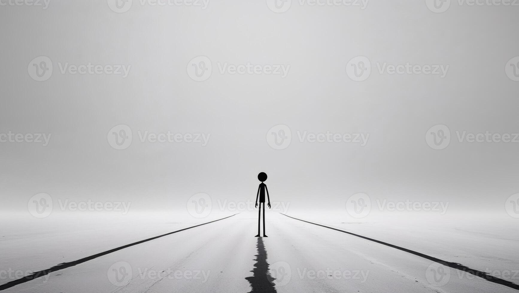 stick figure at crossroads making a choice between two directions photo