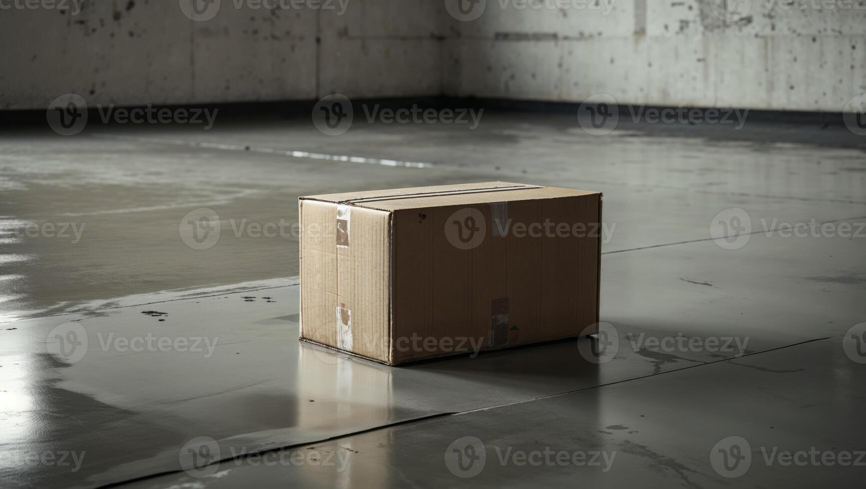 A cardboard box sitting on the floor in an empty room photo