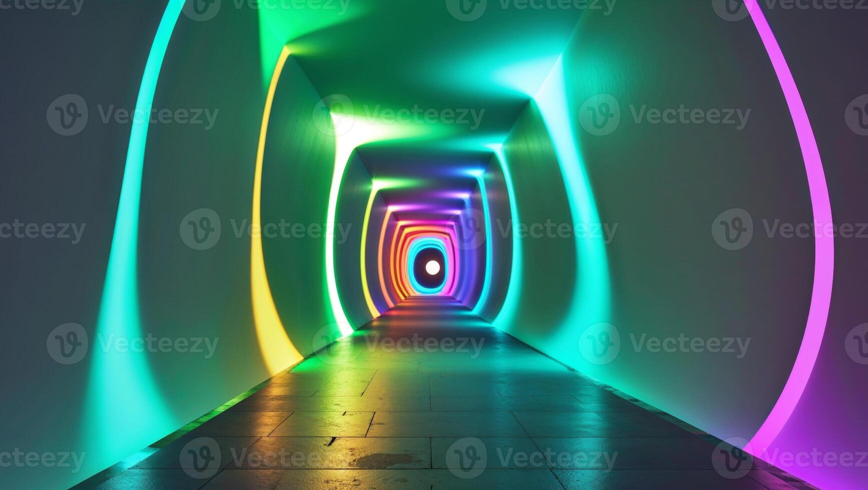 Abstract Colorful Corridor with Neon Gradient Lighting photo