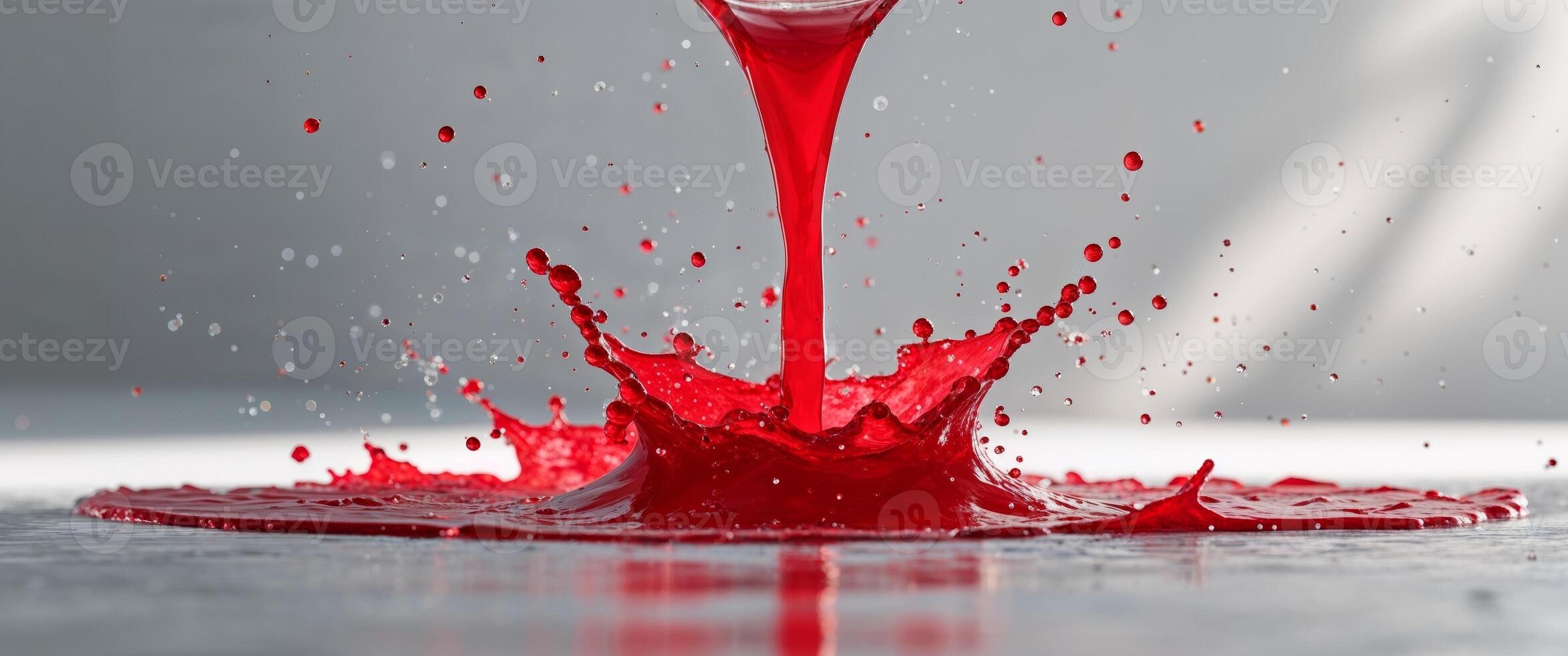 Red liquid is being poured creating a dramatic splash effect. photo
