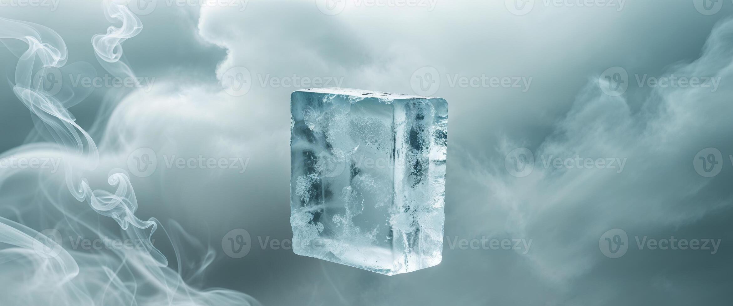a frozen ice block with smoke in the background photo