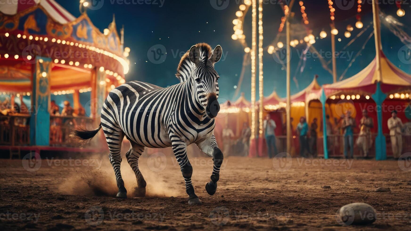 Zebra Running in Open Ground at Event Venue photo