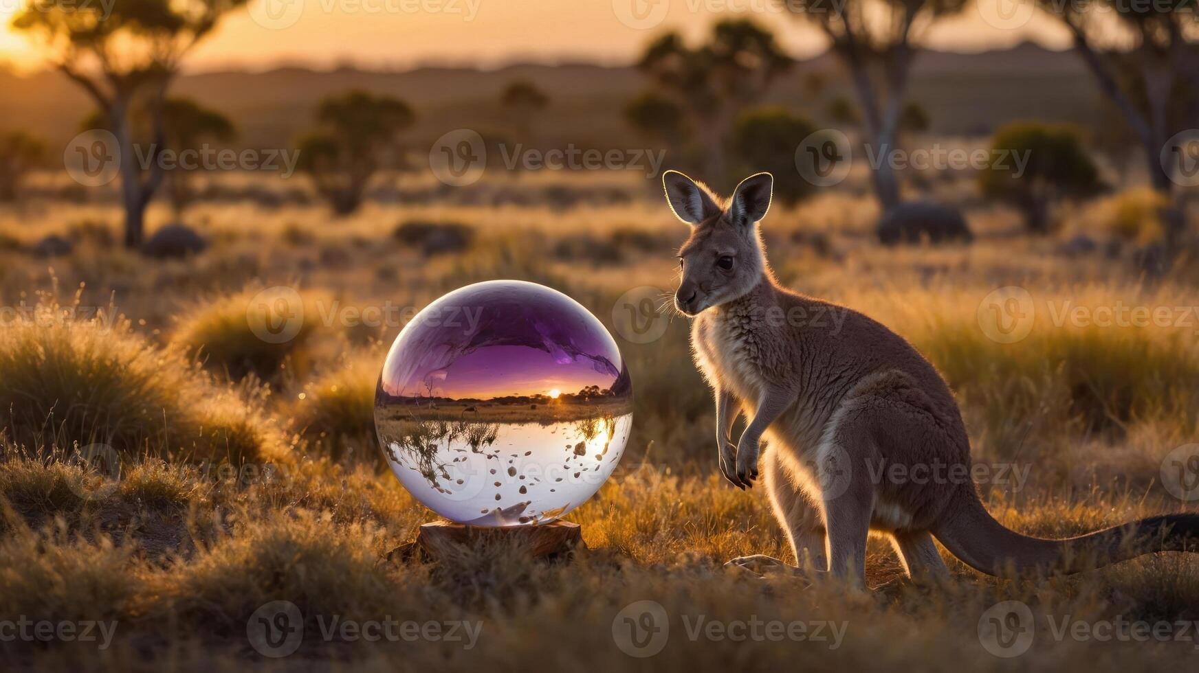 Marsupial Observing Reflective Sphere at Sunset photo