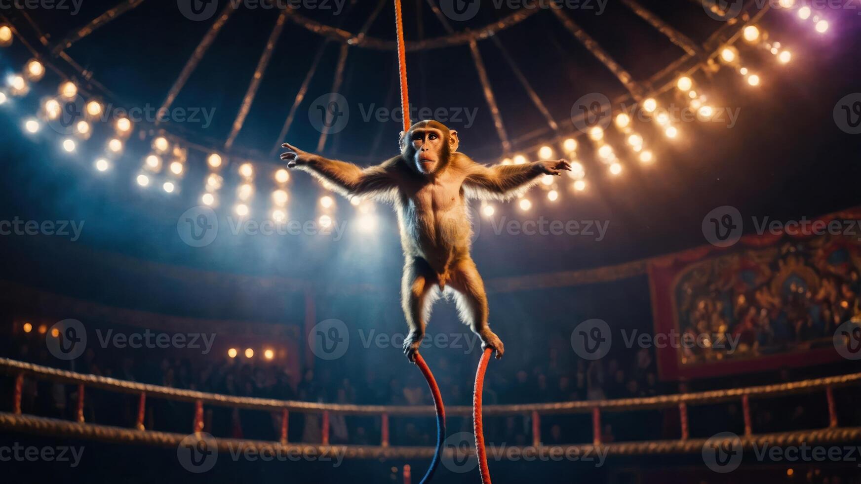 Monkey Balancing on Rope in Indoor Show photo