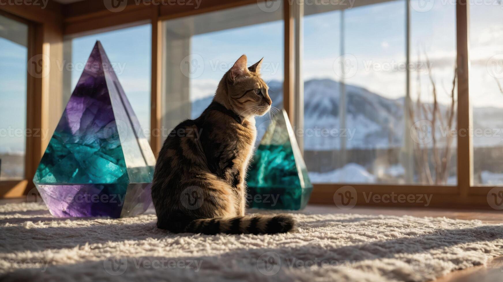Cat Sitting Near Window and Geometric Shapes photo