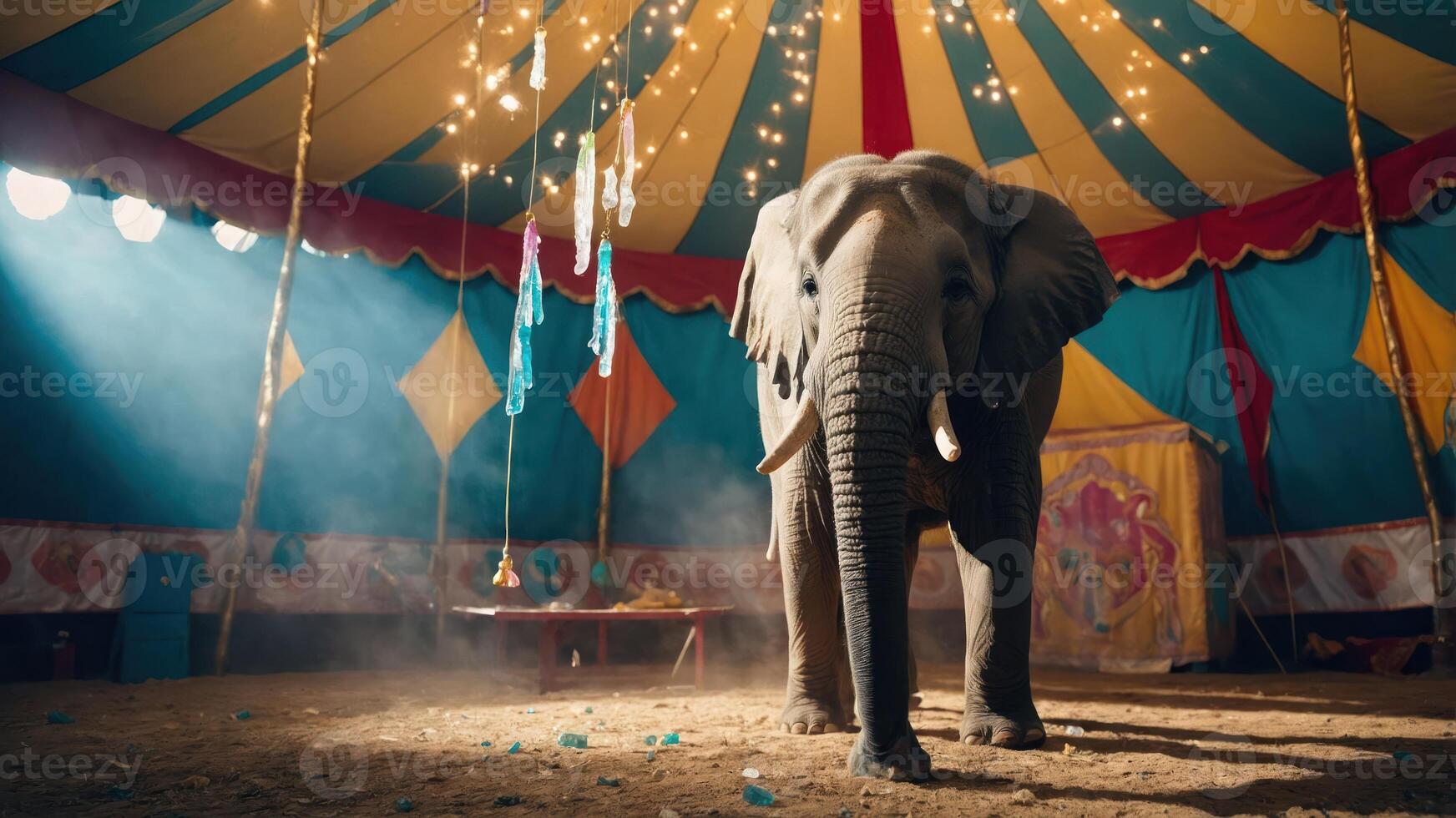 Elephant Standing in Circus Tent Under Lights photo