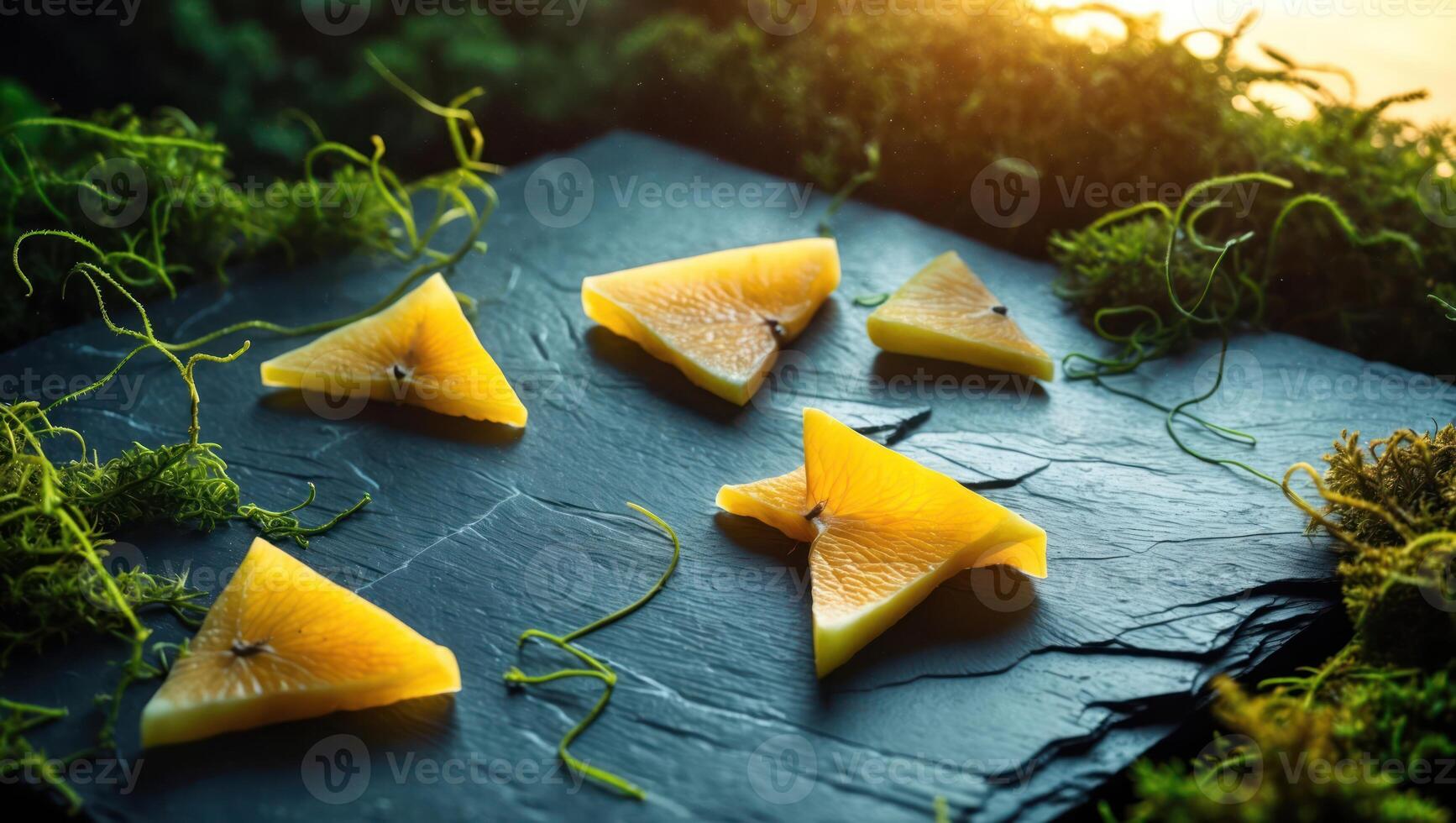 Presenting Triangular Orange Slices on a Dark Slate photo