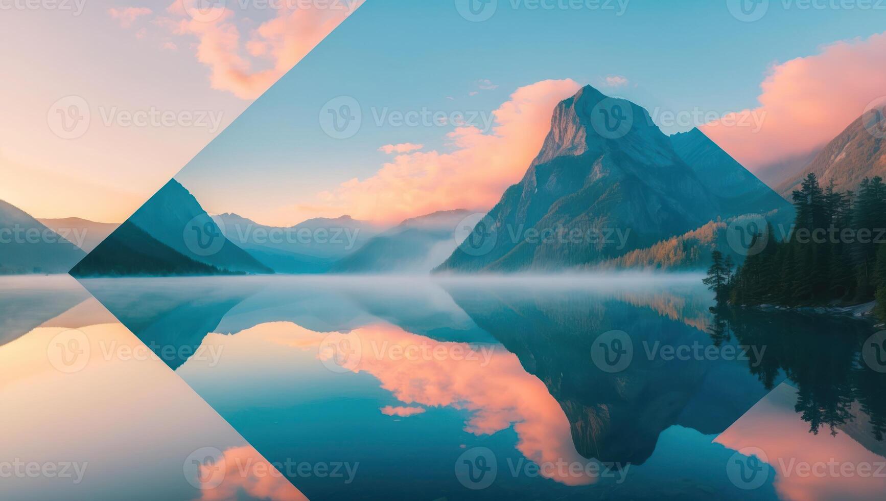 Mountains Reflecting in Lake at Dusk Serene Scene photo