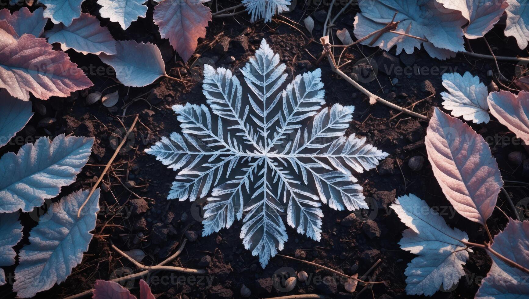 Leaf Arrangement Forming Snowflake Pattern on Ground photo