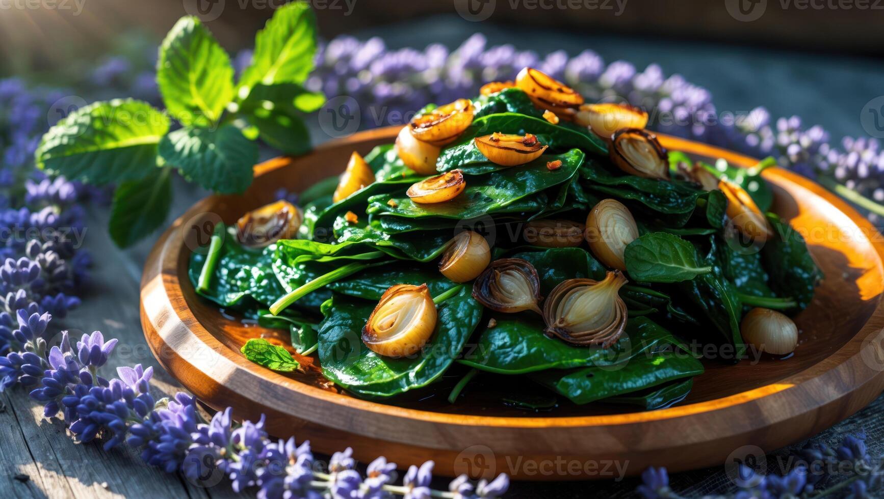 Spinach Salad with Roasted Onion and Lavender photo