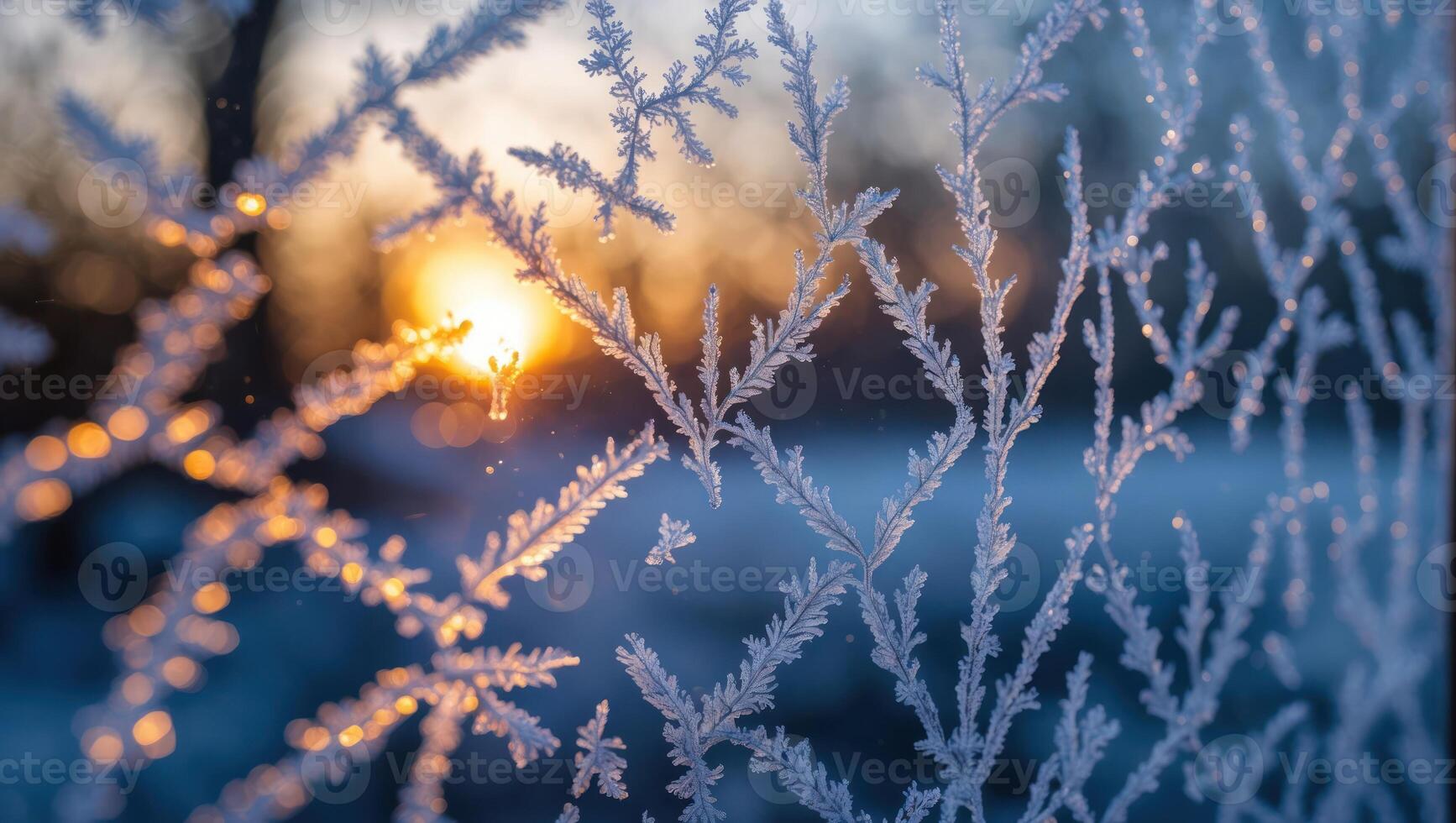 Frost Pattern on Window with Sunlight Shining Through photo