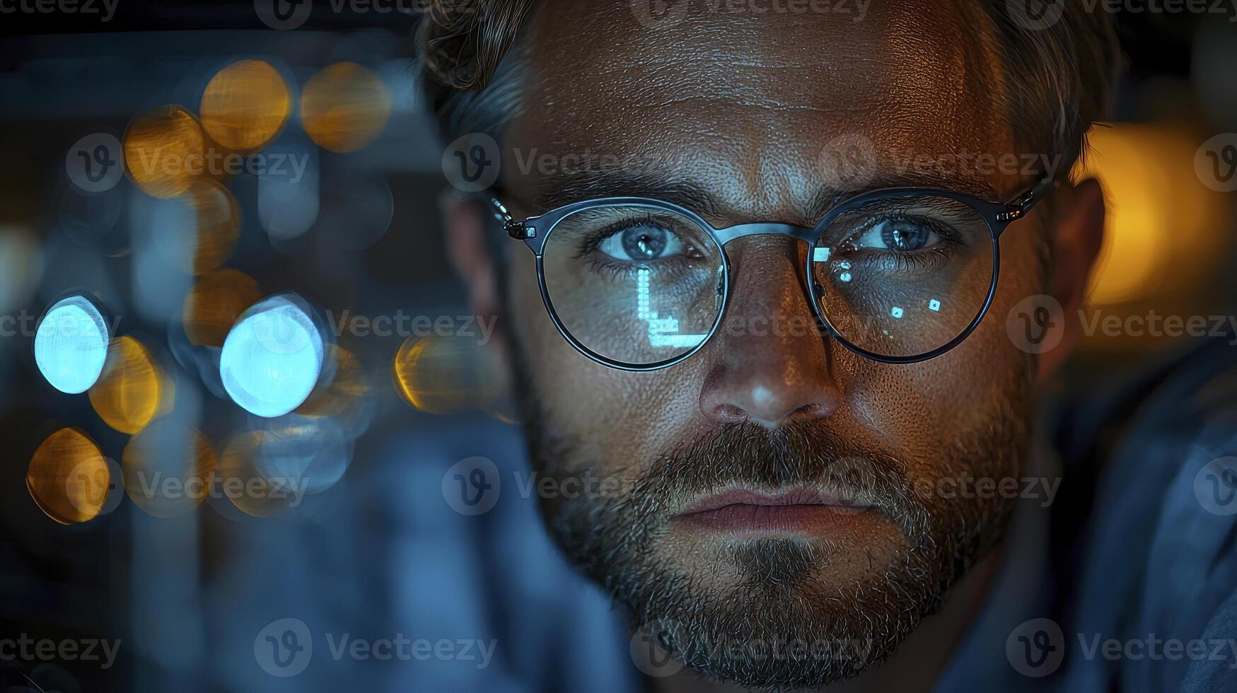 A man with glasses and beard looking at the camera photo