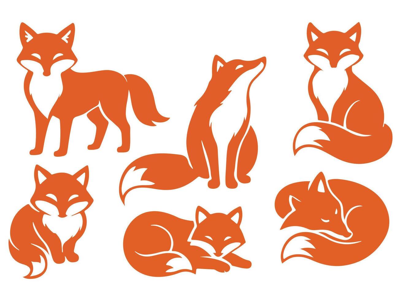 A sleek black silhouette of a fox poised in stillness, set against a crisp white background symbolizing cunning, grace, and wild charm. vector