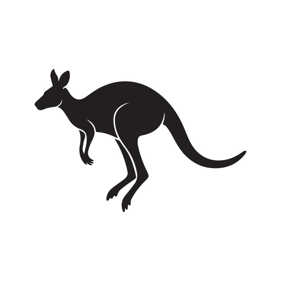 A minimalist kangaroo silhouette with sleek lines and dynamic posture, contrasting sharply with the white backdrop bringing energy and elegance in one frame. vector