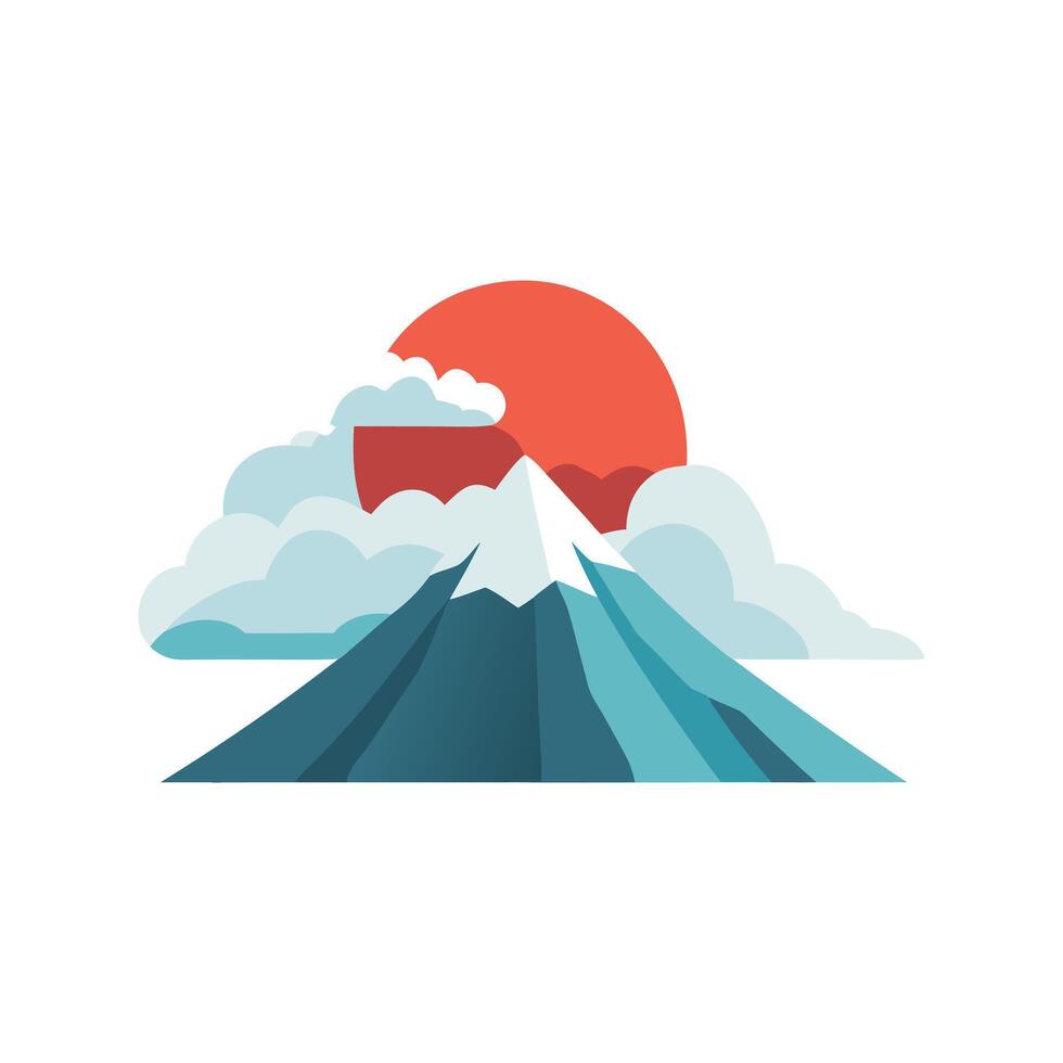 Iconic Mount Fuji Illustration with Rising Sun and Clouds for Japanese Culture, Travel, or Scenic Design vector