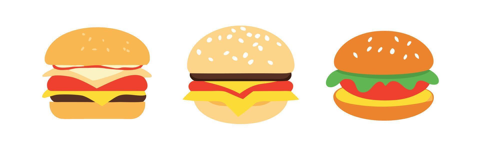 Colorful Cartoon Burger Illustrations for Fast Food Menus or Design Projects vector