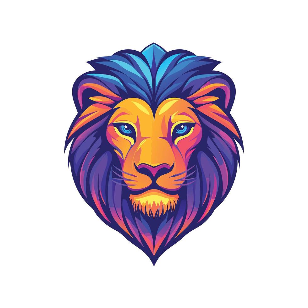 Vibrant Lion Head Illustration with Colorful Mane for Bold Branding, Artistic Designs, or Mascot Logos vector