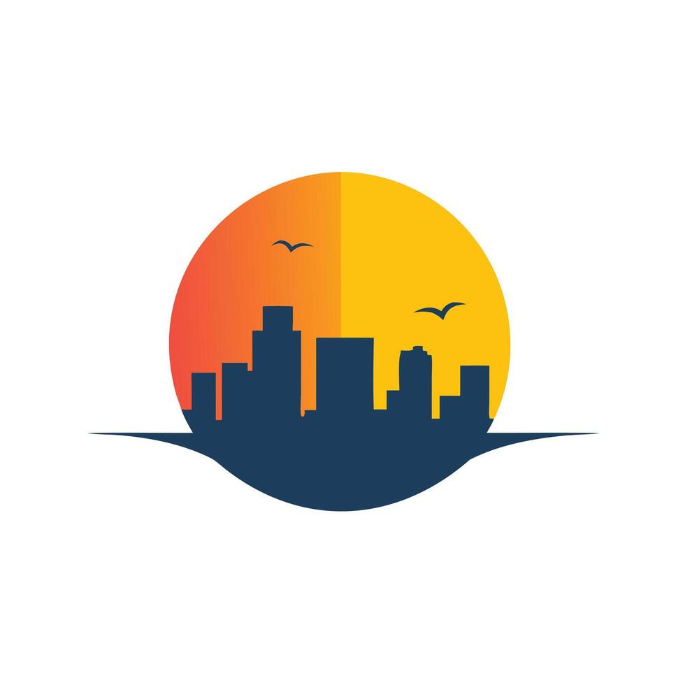 City Skyline Silhouette at Sunset or Sunrise for Urban Design, Travel Concepts, or Modern Graphics vector