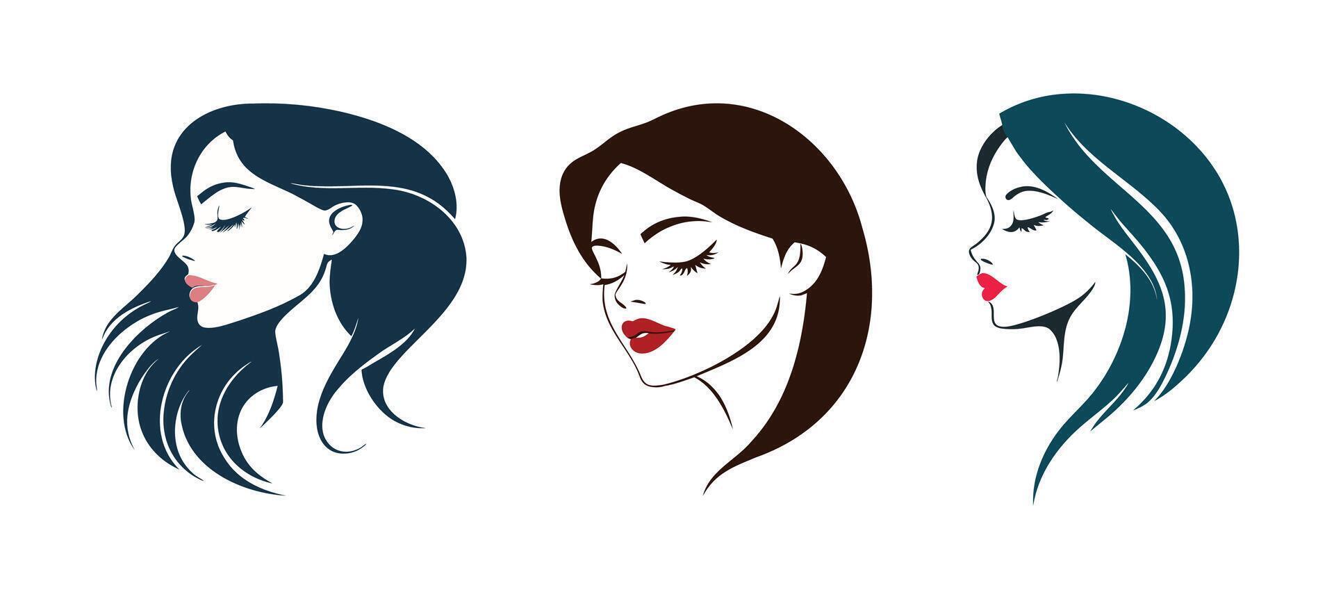 Elegant Woman Profile Silhouettes for Beauty Brands, Fashion Concepts, or Cosmetic Design Projects vector