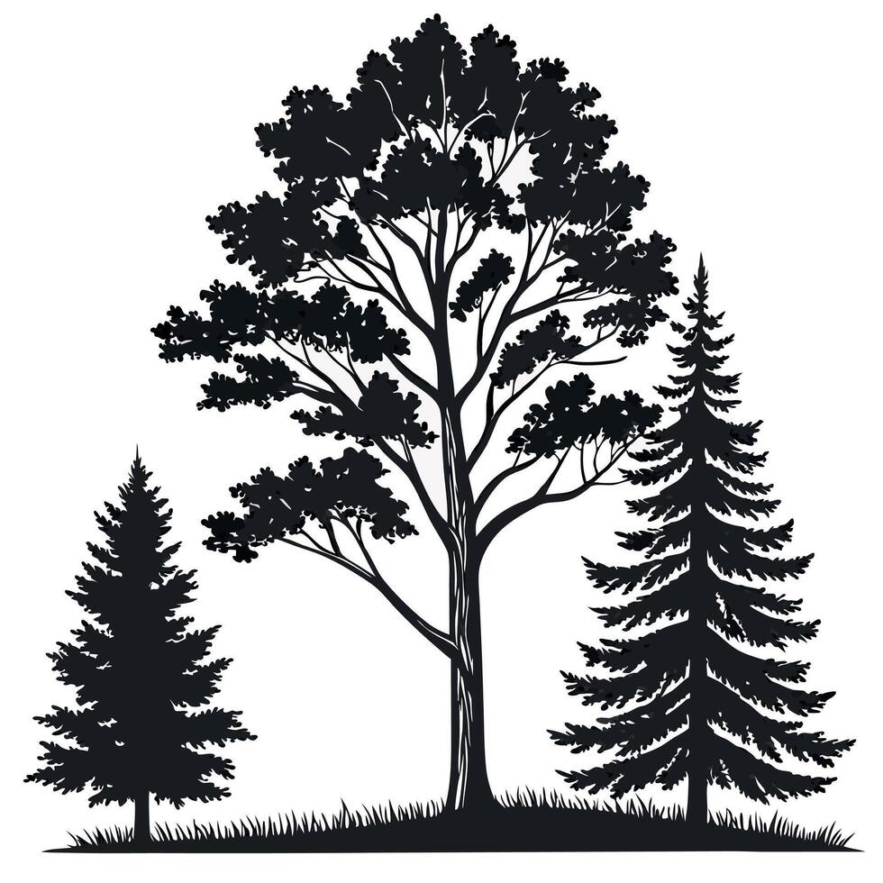 silhouette of a tree and a pine tree vector