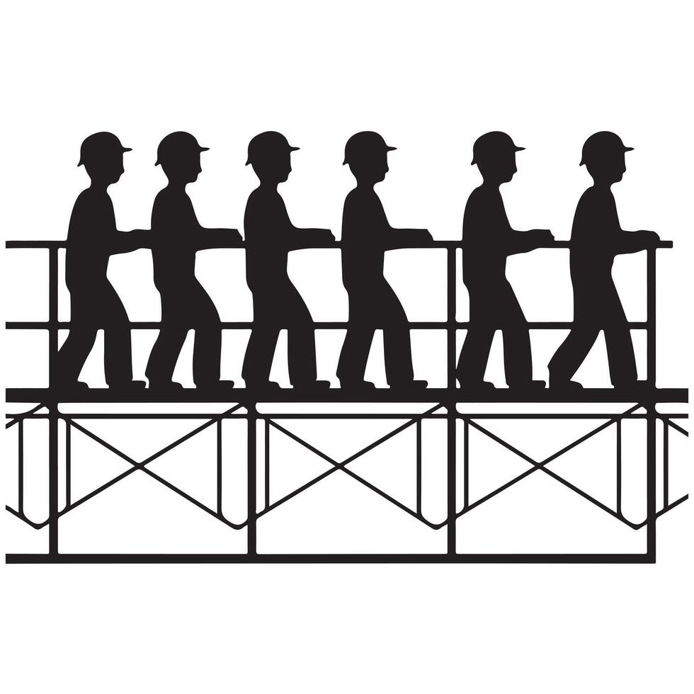 Black Silhouette of Construction Worker Team with Thick Outline vector